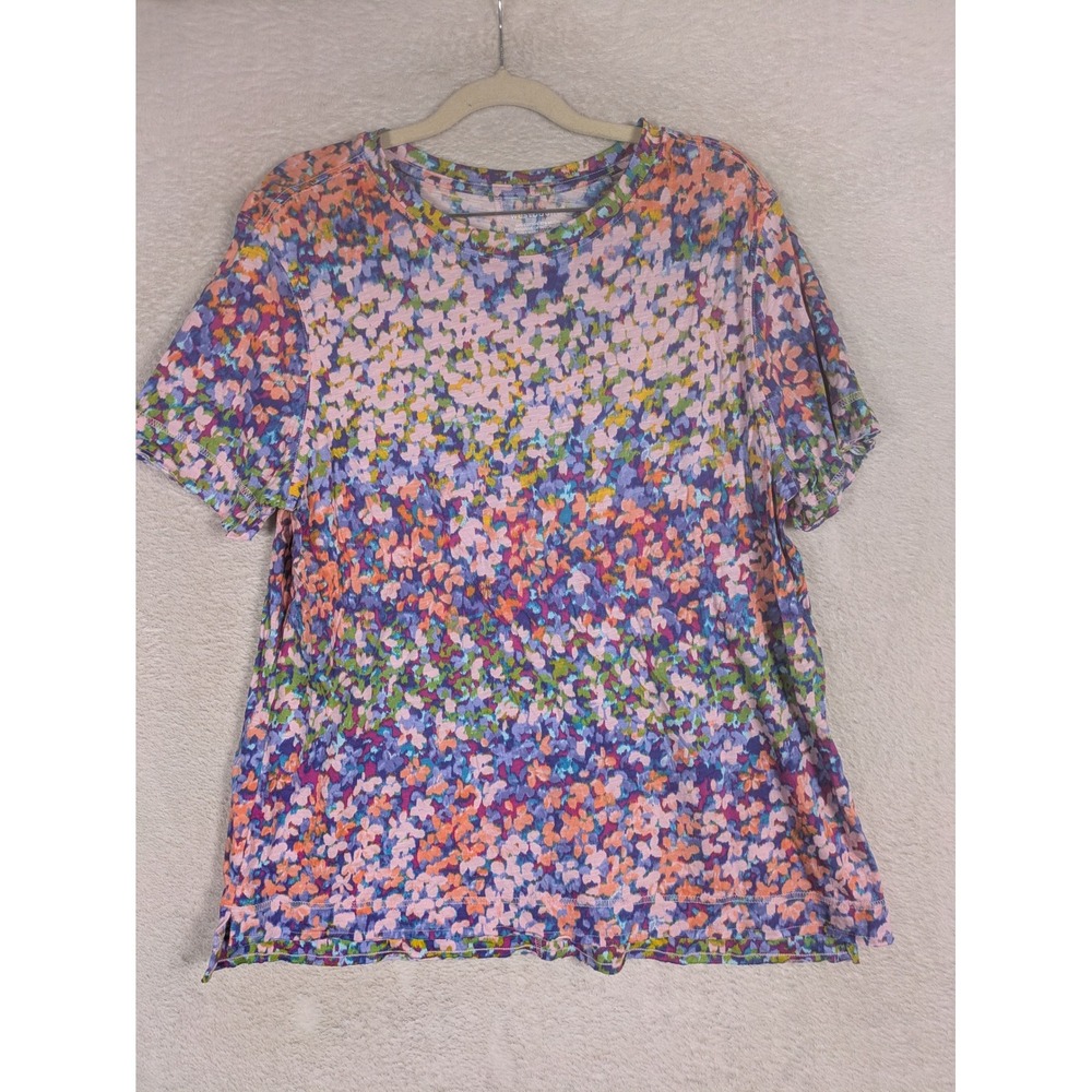 Westbound T-Shirt Women's L Multi-Color Floral Short Sleeve Crew Neck Top